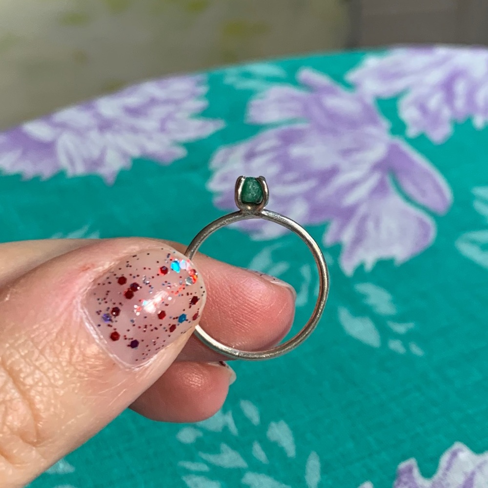 Sterling silver and raw emerald ring